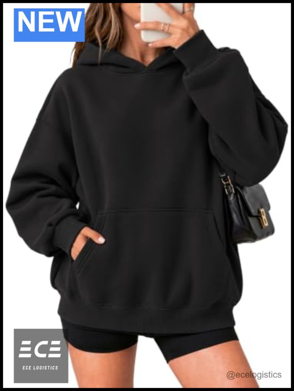 Oversized Fleece Pullover Hoodie Kangaroo Pocket Drop Shoulder Womens